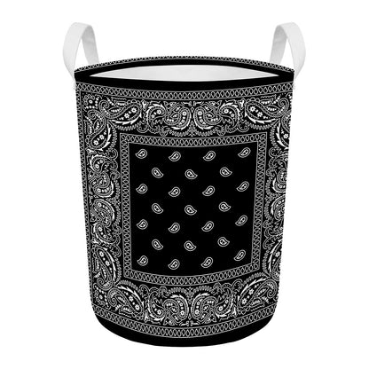 Black And White Paisley Bandana Print Round Laundry Basket