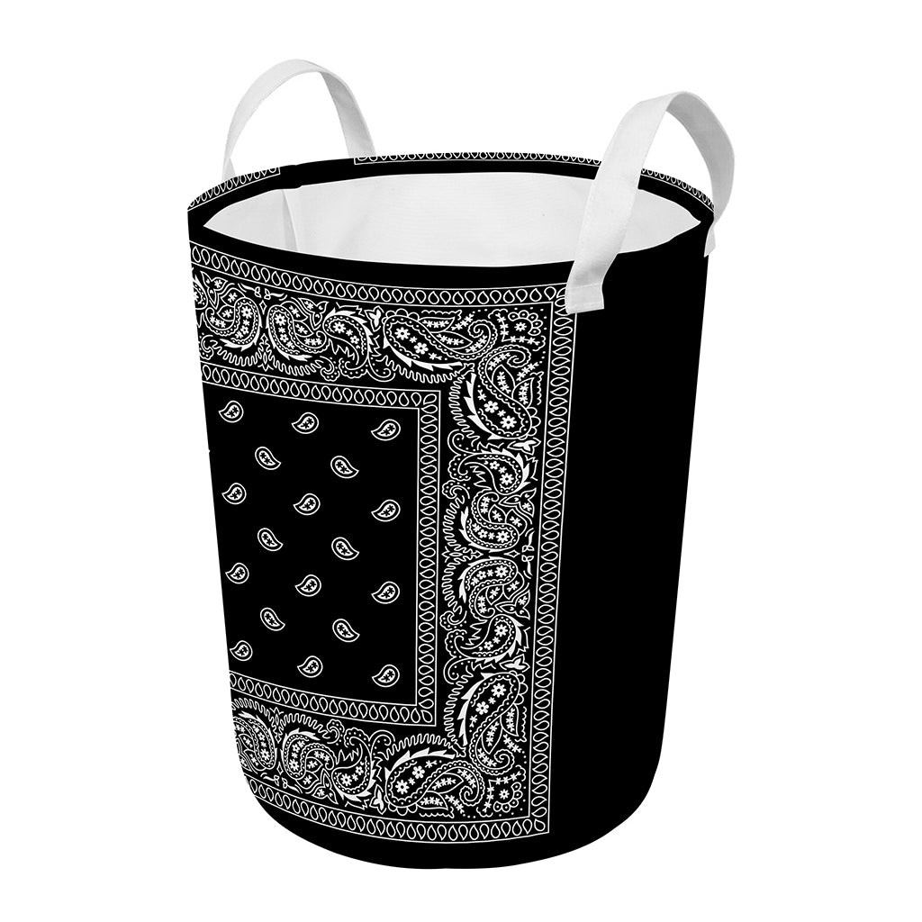Black And White Paisley Bandana Print Round Laundry Basket