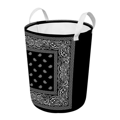 Black And White Paisley Bandana Print Round Laundry Basket