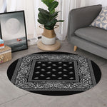 Black And White Paisley Bandana Print Round Rug