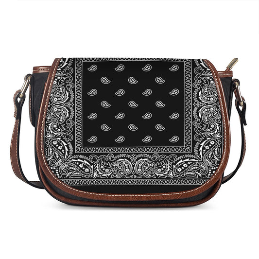 Black And White Paisley Bandana Print Saddle Bag