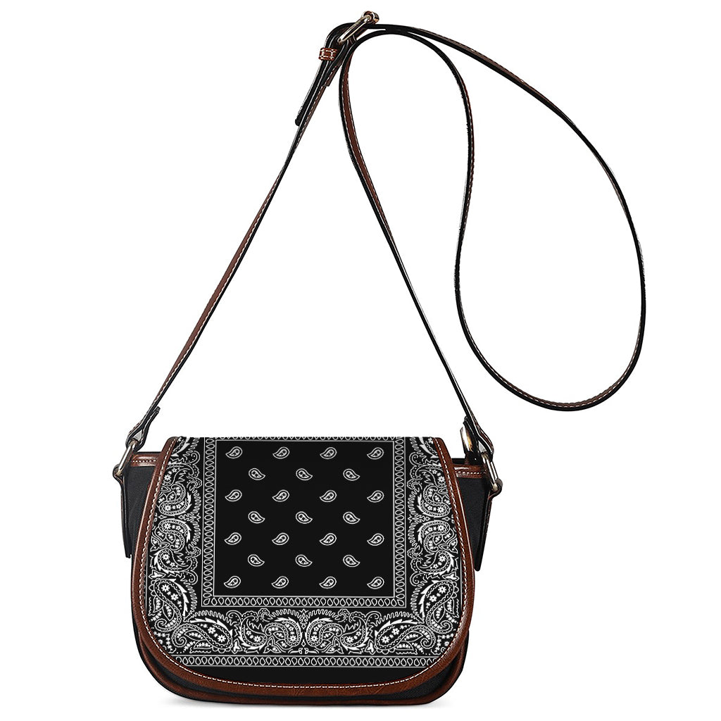 Black And White Paisley Bandana Print Saddle Bag
