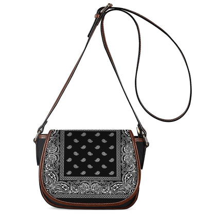 Black And White Paisley Bandana Print Saddle Bag