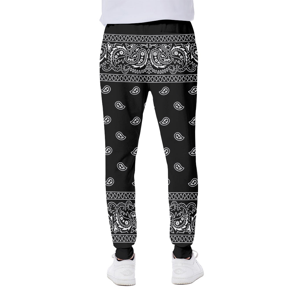 Black And White Paisley Bandana Print Scuba Joggers