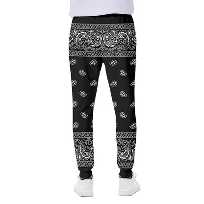 Black And White Paisley Bandana Print Scuba Joggers