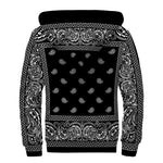 Black And White Paisley Bandana Print Sherpa Lined Zip Up Hoodie