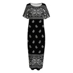 Black And White Paisley Bandana Print Short Sleeve Long Nightdress