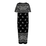 Black And White Paisley Bandana Print Short Sleeve Long Nightdress