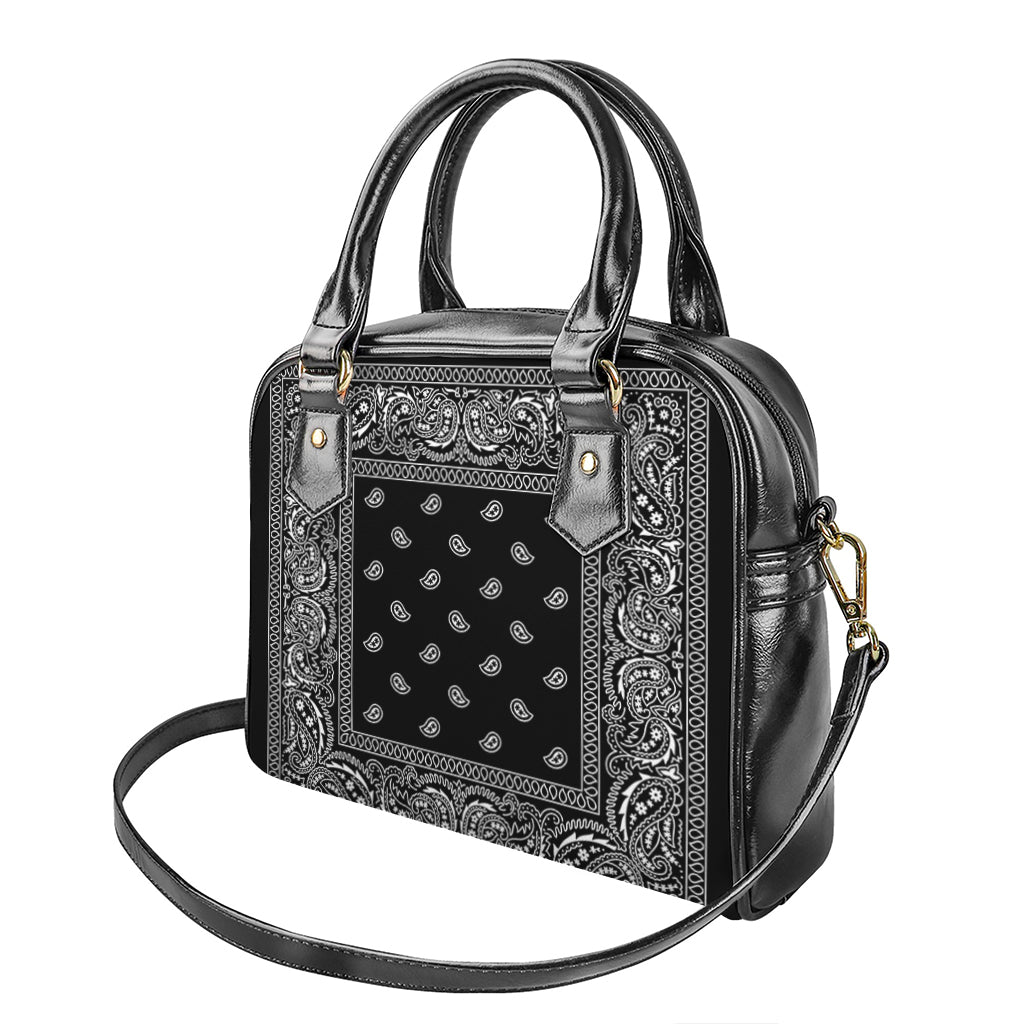 Black And White Paisley Bandana Print Shoulder Handbag