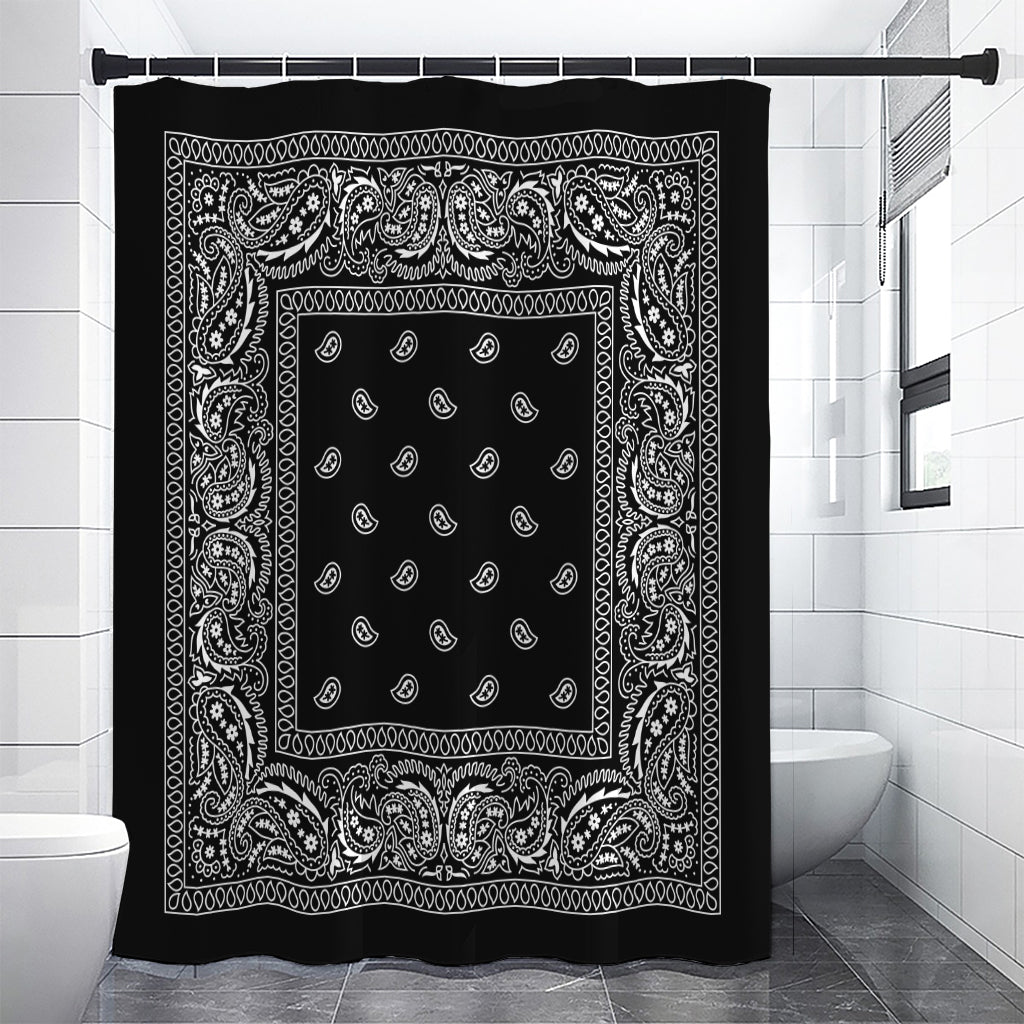 Black And White Paisley Bandana Print Shower Curtain