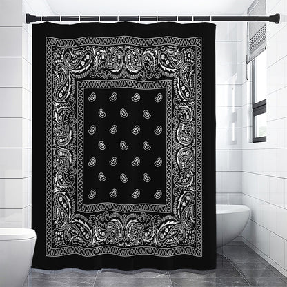 Black And White Paisley Bandana Print Shower Curtain