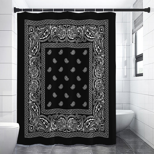 Black And White Paisley Bandana Print Shower Curtain
