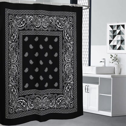 Black And White Paisley Bandana Print Shower Curtain