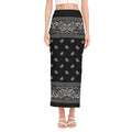 Black And White Paisley Bandana Print Side Slit Maxi Skirt