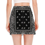 Black And White Paisley Bandana Print Side Slit Mini Skirt