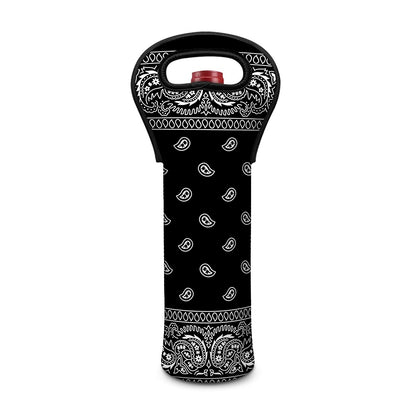 Black And White Paisley Bandana Print Single Neoprene Wine Tote