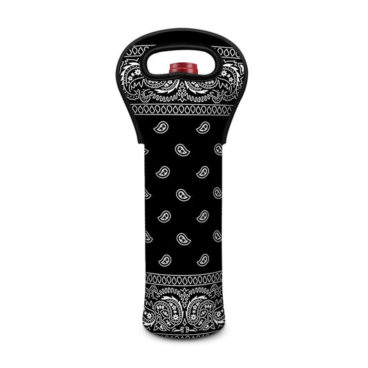 Black And White Paisley Bandana Print Single Neoprene Wine Tote