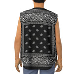 Black And White Paisley Bandana Print Sleeveless Baseball Jersey