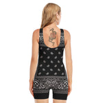 Black And White Paisley Bandana Print Sleeveless One Piece Swimsuit