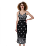 Black And White Paisley Bandana Print Slim Fit Midi Cami Dress