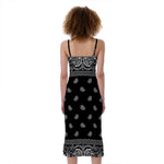 Black And White Paisley Bandana Print Slim Fit Midi Cami Dress