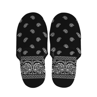 Black And White Paisley Bandana Print Slippers