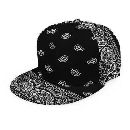Black And White Paisley Bandana Print Snapback Cap