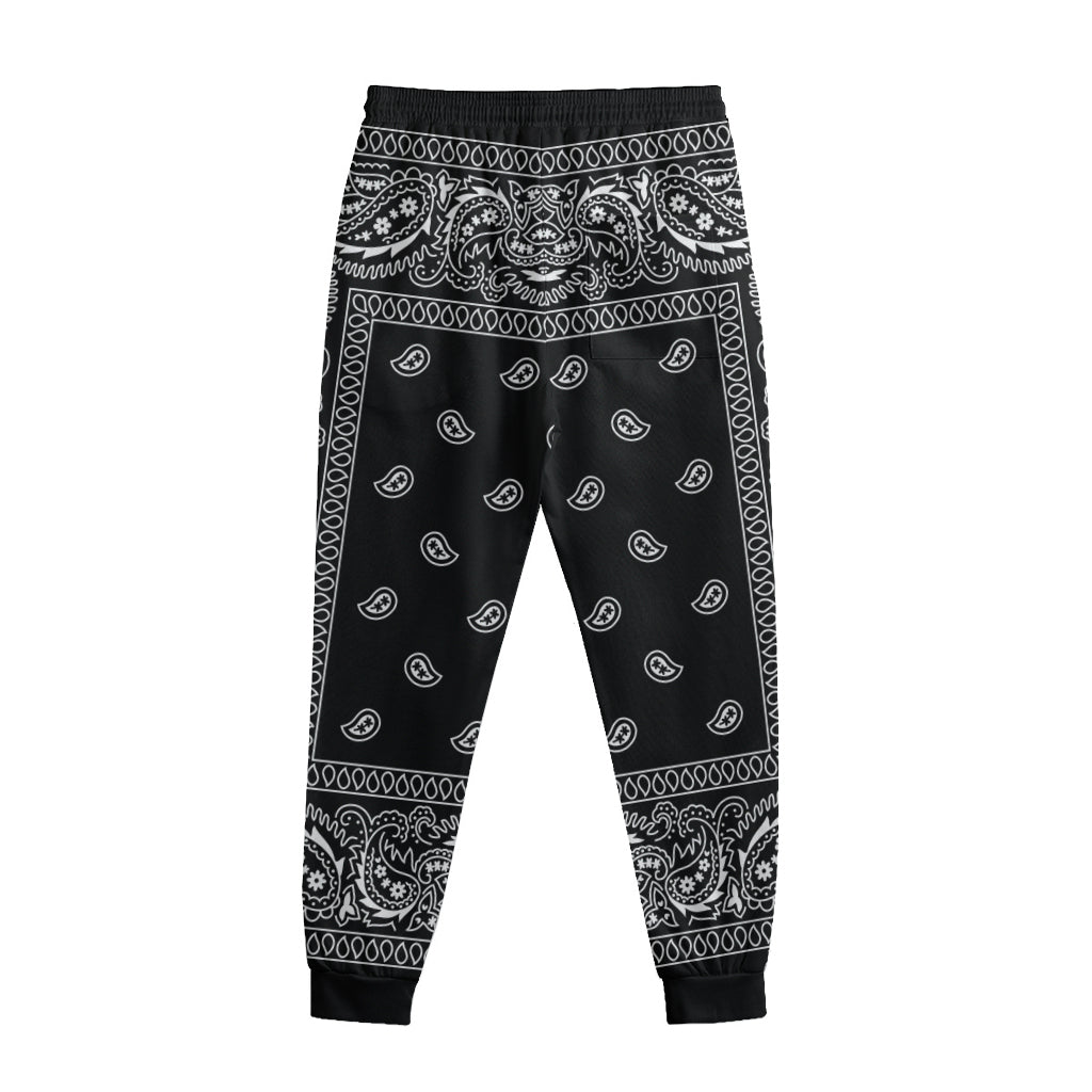 Black And White Paisley Bandana Print Sweatpants