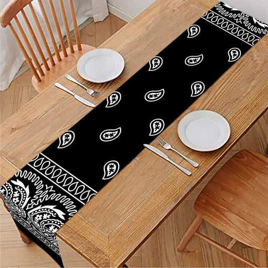 Black And White Paisley Bandana Print Table Runner