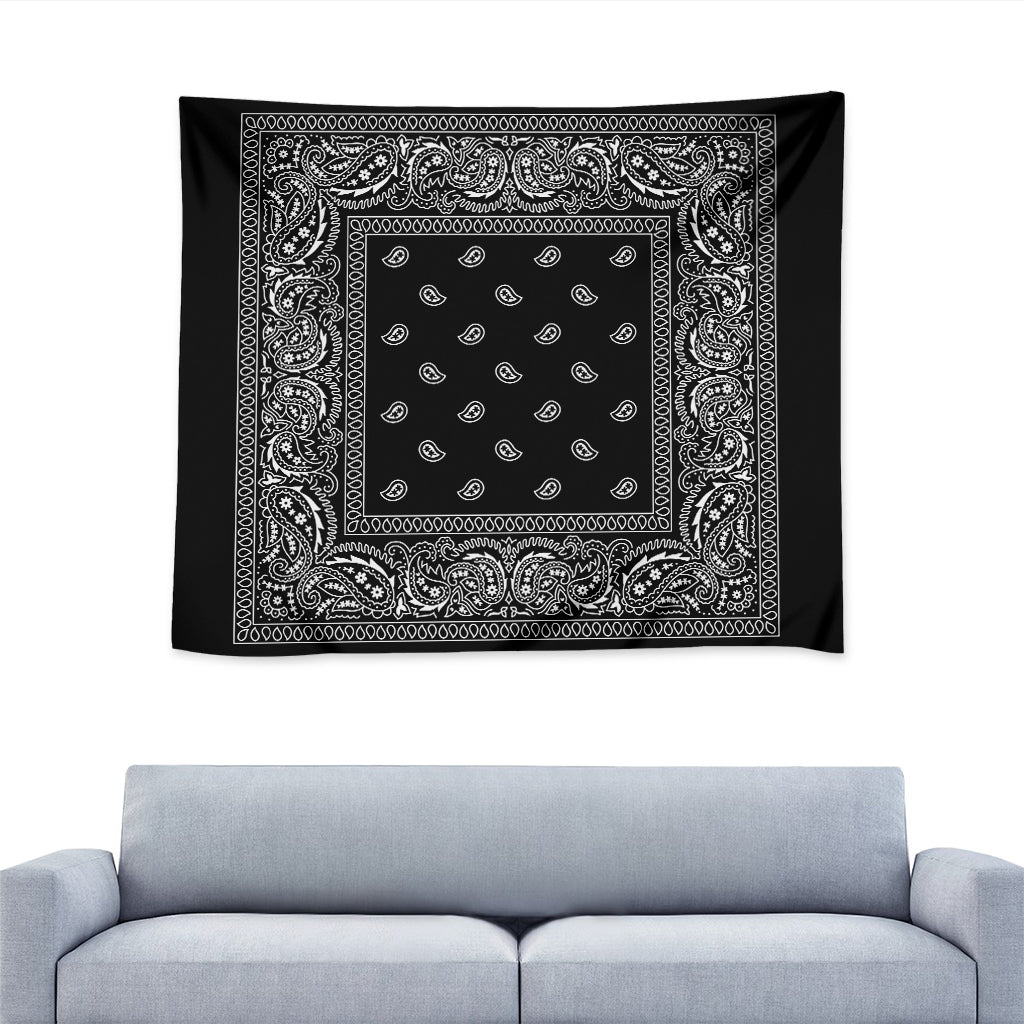 Black And White Paisley Bandana Print Tapestry