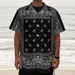 Black And White Paisley Bandana Print Textured Short Sleeve Shirt