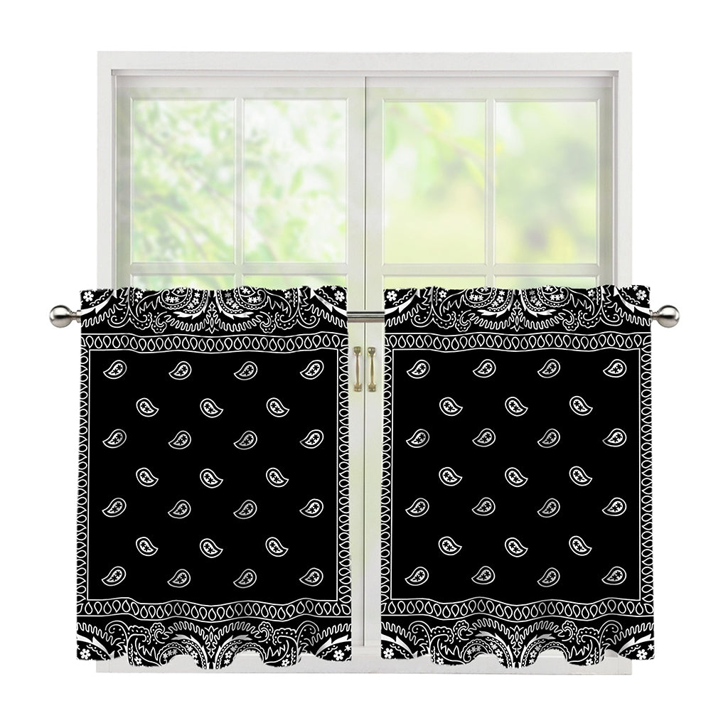 Black And White Paisley Bandana Print Tier Curtains