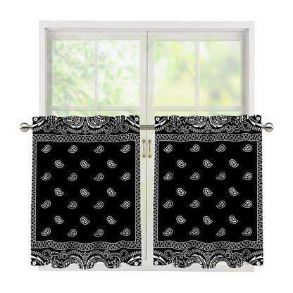 Black And White Paisley Bandana Print Tier Curtains