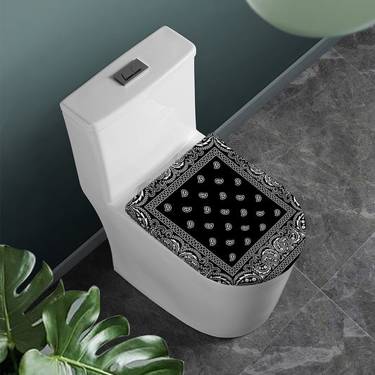 Black And White Paisley Bandana Print Toilet Lid Cover
