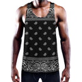 Black And White Paisley Bandana Print Men's Workout Tank Top