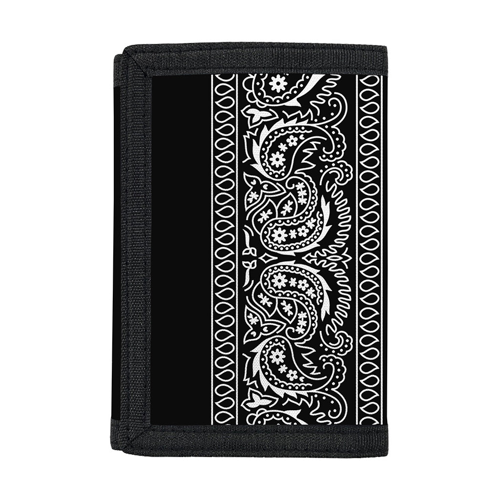Black And White Paisley Bandana Print Trifold Wallet