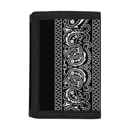 Black And White Paisley Bandana Print Trifold Wallet