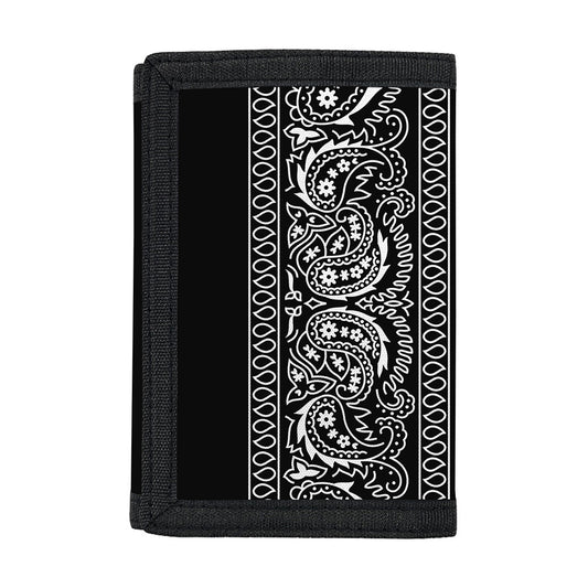 Black And White Paisley Bandana Print Trifold Wallet