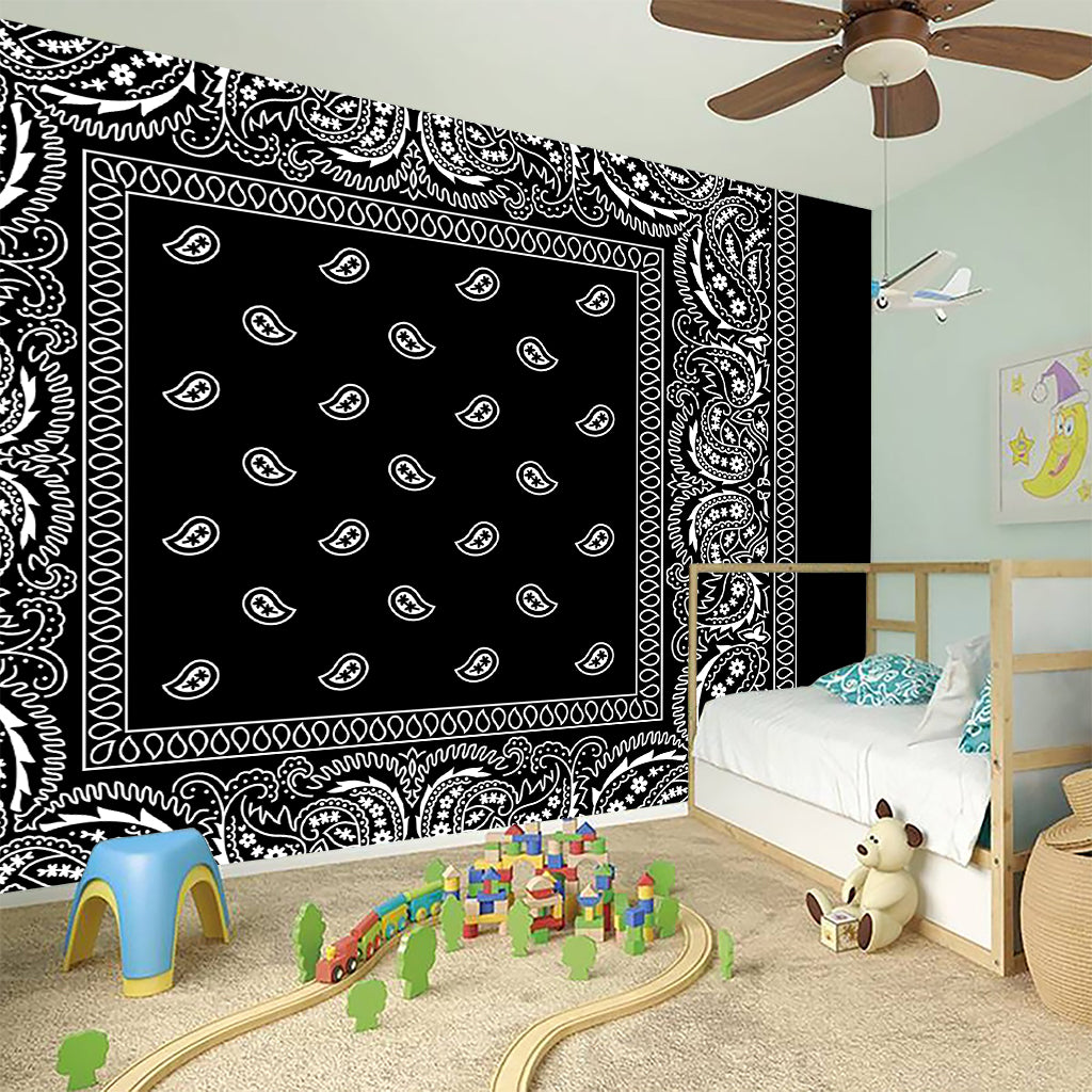 Black And White Paisley Bandana Print Wall Sticker