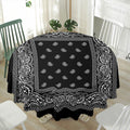 Black And White Paisley Bandana Print Waterproof Round Tablecloth