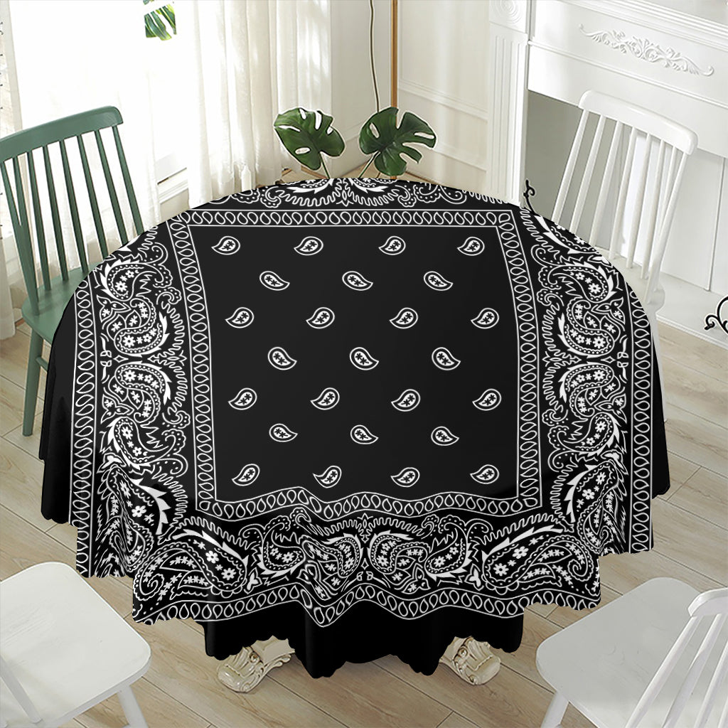 Black And White Paisley Bandana Print Waterproof Round Tablecloth