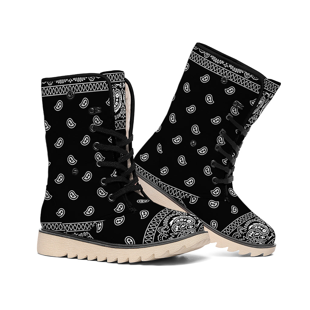 Black And White Paisley Bandana Print Winter Boots
