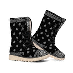 Black And White Paisley Bandana Print Winter Boots