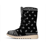 Black And White Paisley Bandana Print Winter Boots
