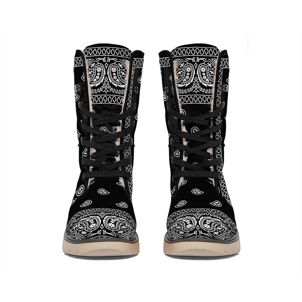 Black And White Paisley Bandana Print Winter Boots