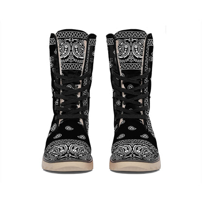 Black And White Paisley Bandana Print Winter Boots