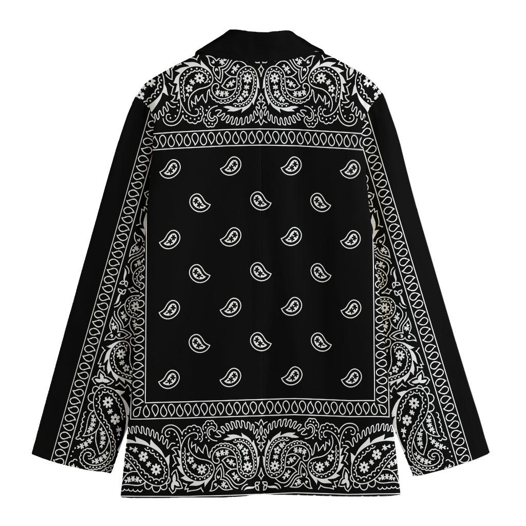 Black And White Paisley Bandana Print Women's Blazer