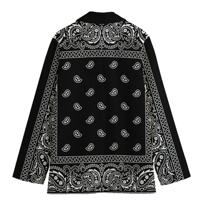 Black And White Paisley Bandana Print Women's Blazer
