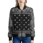 Black And White Paisley Bandana Print Women's Bomber Jacket