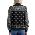 Black And White Paisley Bandana Print Women's Bomber Jacket